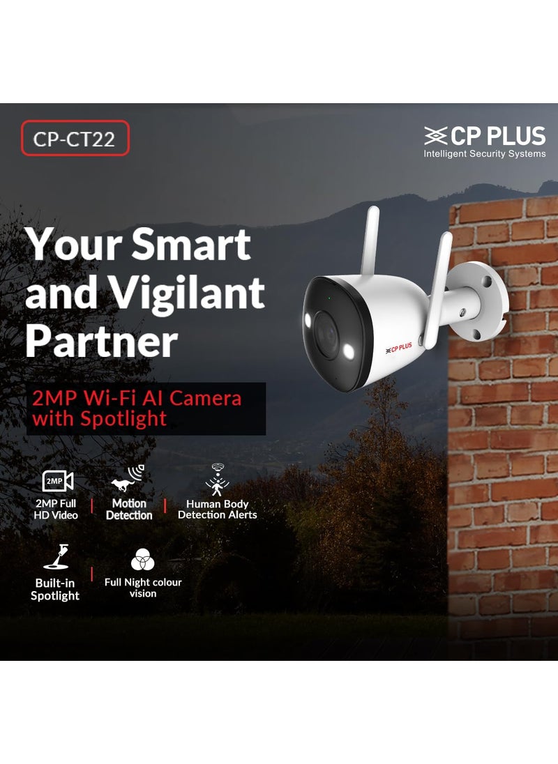 CP PLUS - CP PLUS 2 MP Full HD Smart Wi-fi CCTV Camera | 115° Angle of View | 2 Way Talk | Motion Tracking & Detection Alert | Built-in 16x Digital Zoom | Full Color Night Vision | IR Distance 10Mtr | CT22 - Image 1