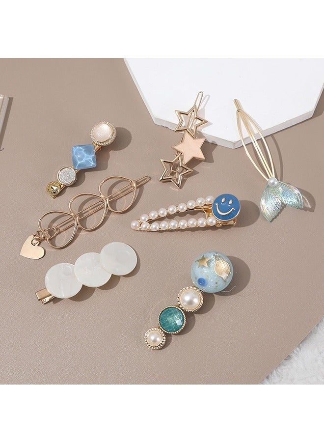 فرحة متطورة مجموعة مشابك الشعر، 7 قطع مشابك مصنوعة يدويًا من اللؤلؤ، دبوس شعر هندسي مجوف، إكسسوارات دبابيس شعر معدنية ذهبية أنيقة أدوات تصفيف أغطية الرأس، هدايا للنساء والفتيات - Image 3