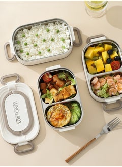 Perfii Stainless Steel Bento Lunch Box for Kids and Adults Leakproof Lunchbox with 3 Compartments Bento Box Food Storage Containers with Handle 1600ML  - Image 2
