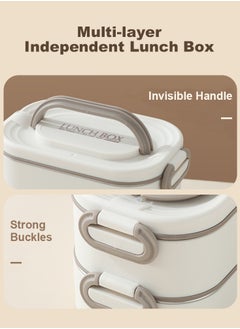 Perfii Stainless Steel Bento Lunch Box for Kids and Adults Leakproof Lunchbox with 3 Compartments Bento Box Food Storage Containers with Handle 1600ML  - Image 4