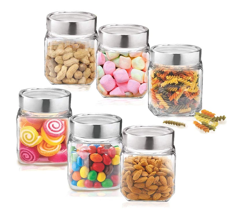 Vency Cube Jar 580Ml, Transparent Storage Container Glass Jar For Spices And More (Set Of 6), Brown - Image 1