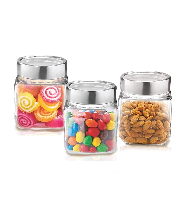 Vency Cube Jar 580Ml, Transparent Storage Container Glass Jar For Spices And More (Set Of 6), Brown - Image 5