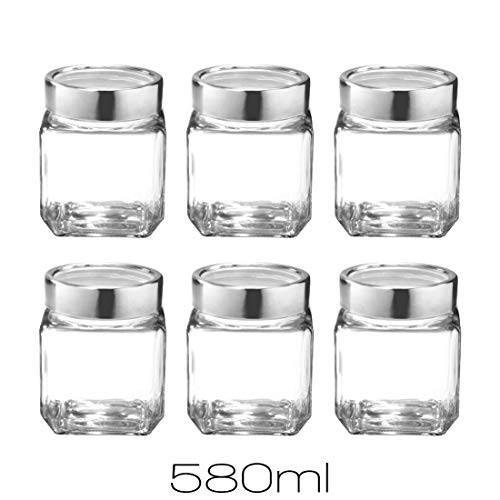 Vency Cube Jar 580Ml, Transparent Storage Container Glass Jar For Spices And More (Set Of 6), Brown - Image 2