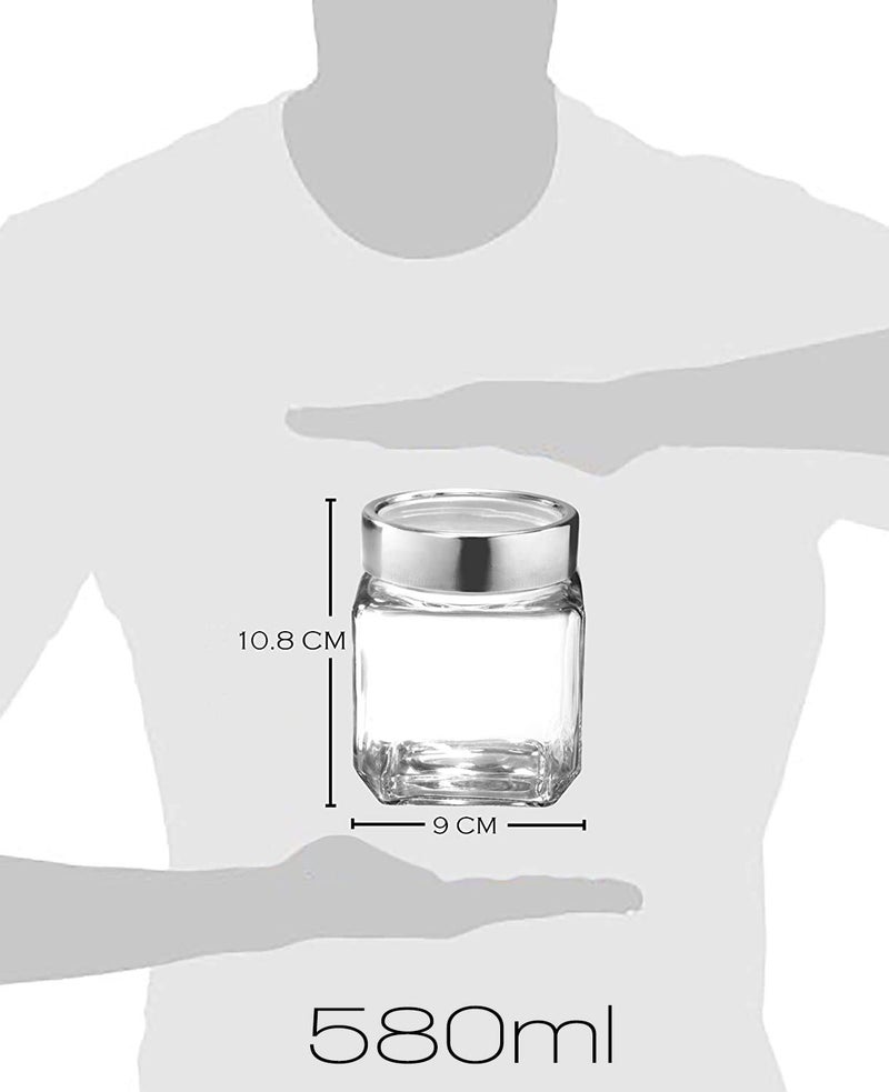 Vency Cube Jar 580Ml, Transparent Storage Container Glass Jar For Spices And More (Set Of 6), Brown - Image 4