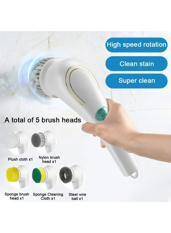Electric Cleaning Brush with 5 Replaceable heads, Electric Vibration Cleaning, Suitable for Kitchen Bathroom Tub Shower/Glass/Bathtub/Cooktop/Toilet, Replaceable Brush Heads, Waterproof Design - Image 3