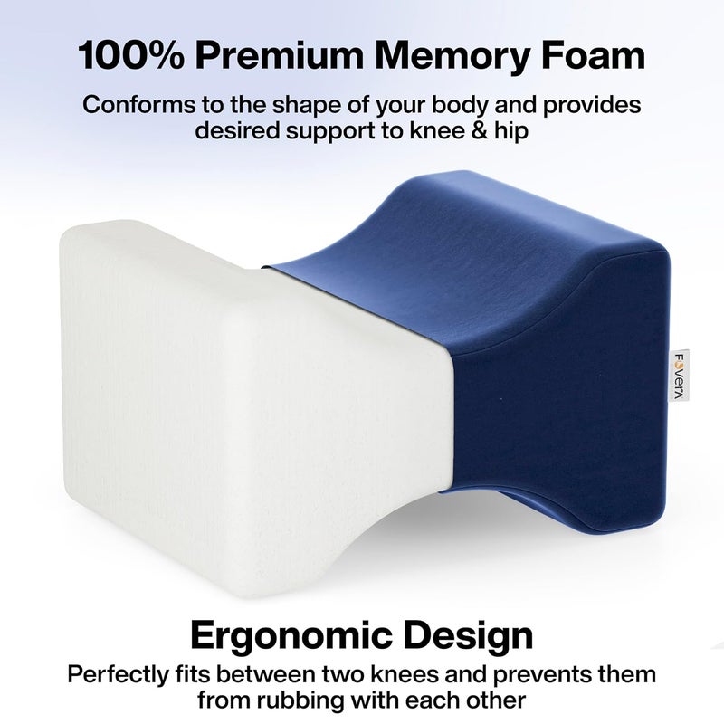 FOVERA Knee Pillow for Side Sleepers Knock Knee Corrector for Sleeping Memory Foam Leg Pillow Wedge Cushion for Side Sleeper Sciatica Pregnancy Hip Back Pain Relief Washable Cover Navy Blue - Image 5