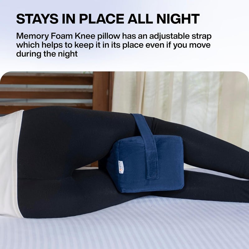 FOVERA Knee Pillow for Side Sleepers Knock Knee Corrector for Sleeping Memory Foam Leg Pillow Wedge Cushion for Side Sleeper Sciatica Pregnancy Hip Back Pain Relief Washable Cover Navy Blue - Image 3