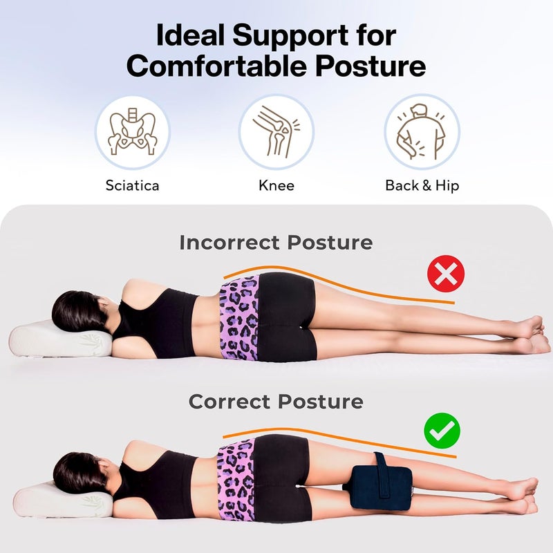 FOVERA Knee Pillow for Side Sleepers Knock Knee Corrector for Sleeping Memory Foam Leg Pillow Wedge Cushion for Side Sleeper Sciatica Pregnancy Hip Back Pain Relief Washable Cover Navy Blue - Image 4