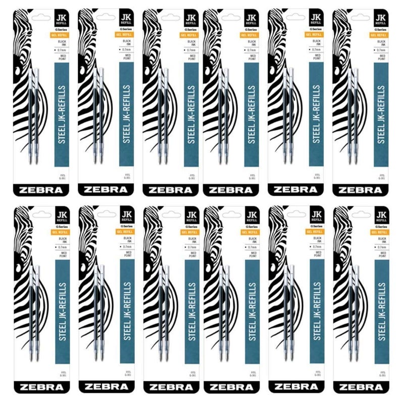 Zebra Technologies Zebra JK-Refll G301 Retractable Gel Pen Refills, 0.7mm, Medium Point, Black Ink (12) - Image 1