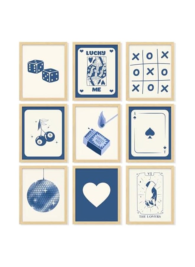 EKA Blue Lucky Poster - Playing Card Wall Art, Poker Room Decor, Blue Trendy Wall Art, Funky Posters Aesthetic Pictures, Retro Ace Prints Queen of Hearts Decor for Bedroom (8x10 UNFRAMED)  - Image 1