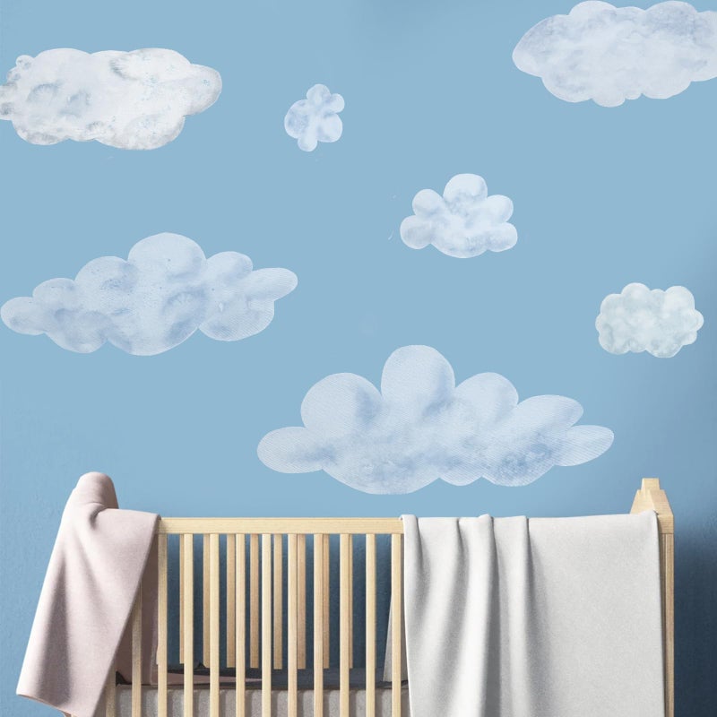 iinuu Large Cloud Wall Decals,Set of 7 Fluffy Clouds Blue and White,Perfect for Nursery,Kids Room,Playroom,Ceilings and Furniture - Image 1