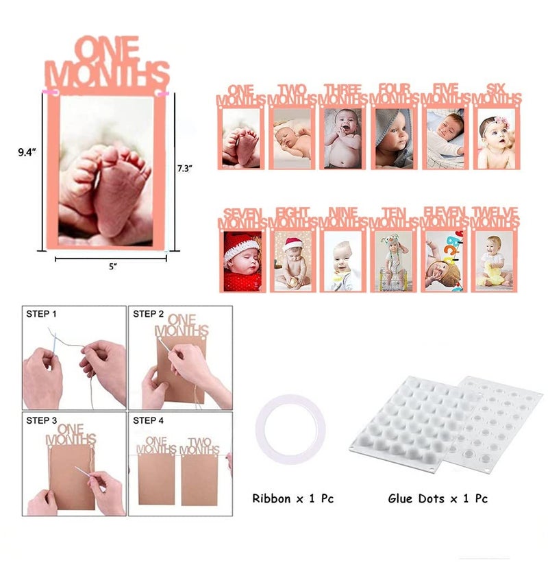 TOYXE 40576 My First Year Pink Baby Rectangular Shape Wall Mount Photo Frame/Monthly Banner With String For Baby Picture/Kids Thickened Kraft Card Paper 1St Birthday Bunting Baby Photo Banner - Image 3