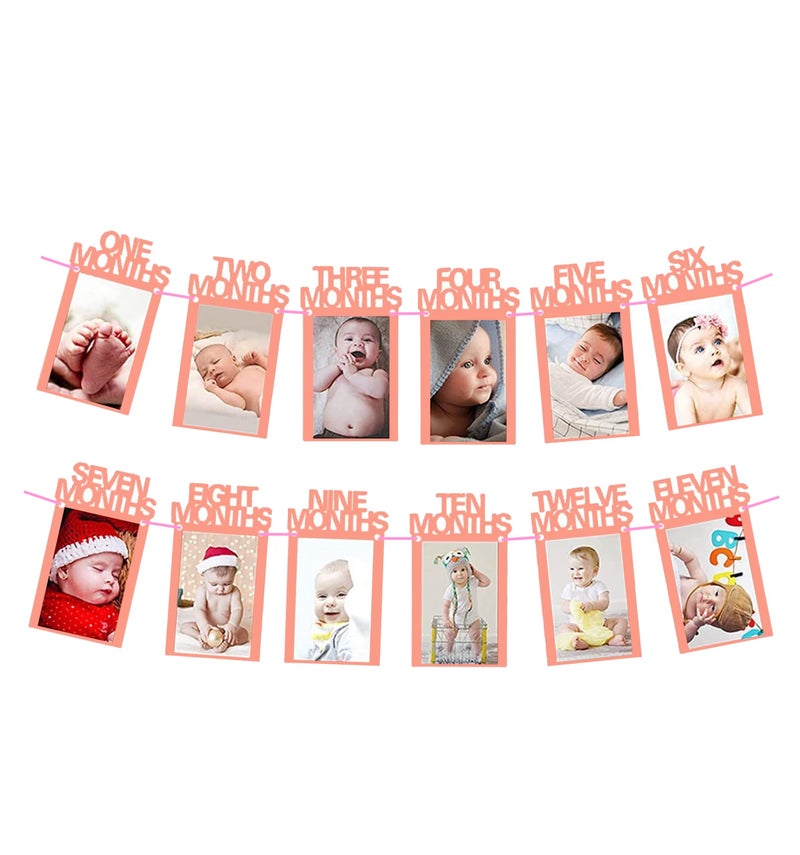 TOYXE 40576 My First Year Pink Baby Rectangular Shape Wall Mount Photo Frame/Monthly Banner With String For Baby Picture/Kids Thickened Kraft Card Paper 1St Birthday Bunting Baby Photo Banner - Image 2