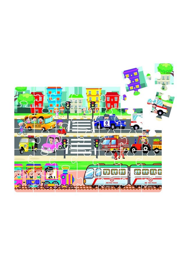 راتاناز لعبة تركيب صور مركبات النقل 4 في 1 للأطفال. 4 ألغاز كل منها 35 قطعة (مركبات النقل البري، النقل المائي، النقل الجوي ومركبات البناء) - Image 2