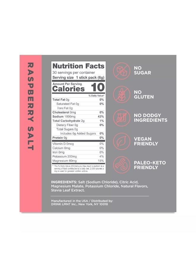 LMNT Zero Sugar Electrolytes - Raspberry Salt | Drink Mix | 30-Count - Image 2