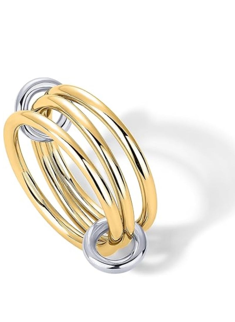 GUDOO 14K Gold Plated Interlocked Stackable Rings for Women - Statement Multi Ring Mixed Metals Stack - Cubic Zirconia Two-Toned Stacking Jewelry - Image 3