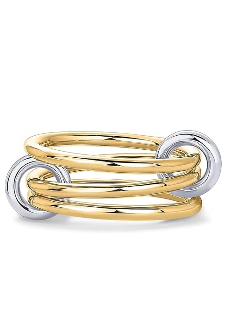GUDOO 14K Gold Plated Interlocked Stackable Rings for Women - Statement Multi Ring Mixed Metals Stack - Cubic Zirconia Two-Toned Stacking Jewelry - Image 1