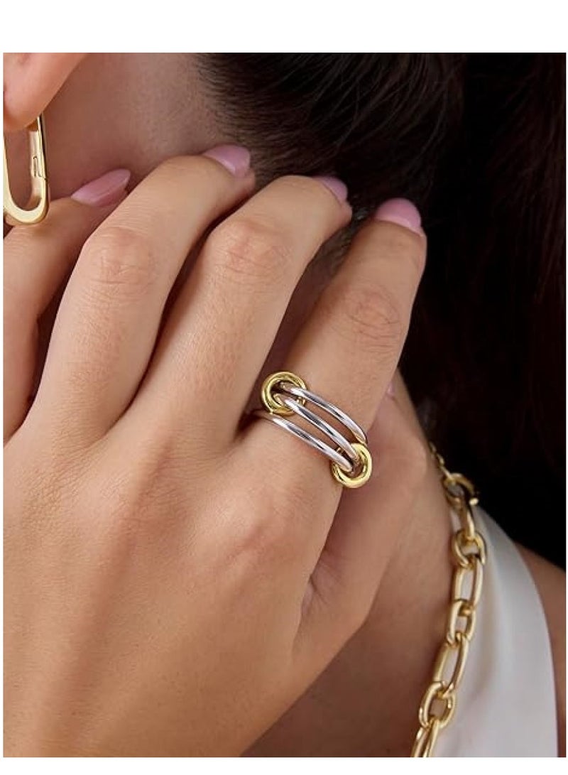 GUDOO 14K Gold Plated Interlocked Stackable Rings for Women - Statement Multi Ring Mixed Metals Stack - Cubic Zirconia Two-Toned Stacking Jewelry - Image 2