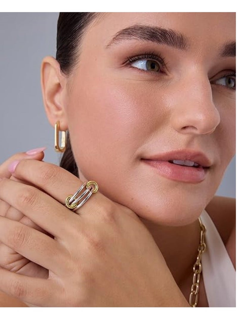 GUDOO 14K Gold Plated Interlocked Stackable Rings for Women - Statement Multi Ring Mixed Metals Stack - Cubic Zirconia Two-Toned Stacking Jewelry - Image 4
