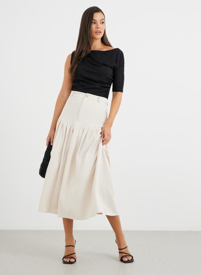Styli Solid Pleated A-Line Midi Skirt - Image 1