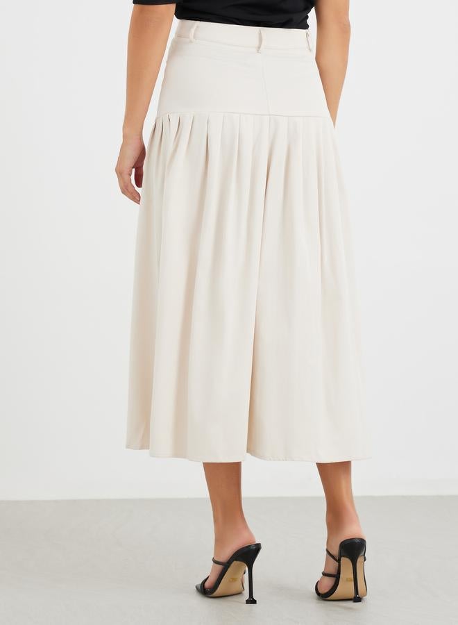 Styli Solid Pleated A-Line Midi Skirt - Image 4