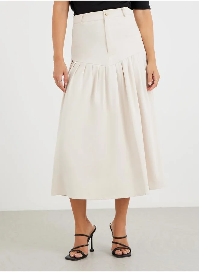 ستايلي Styli Solid Pleated A-Line Midi Skirt