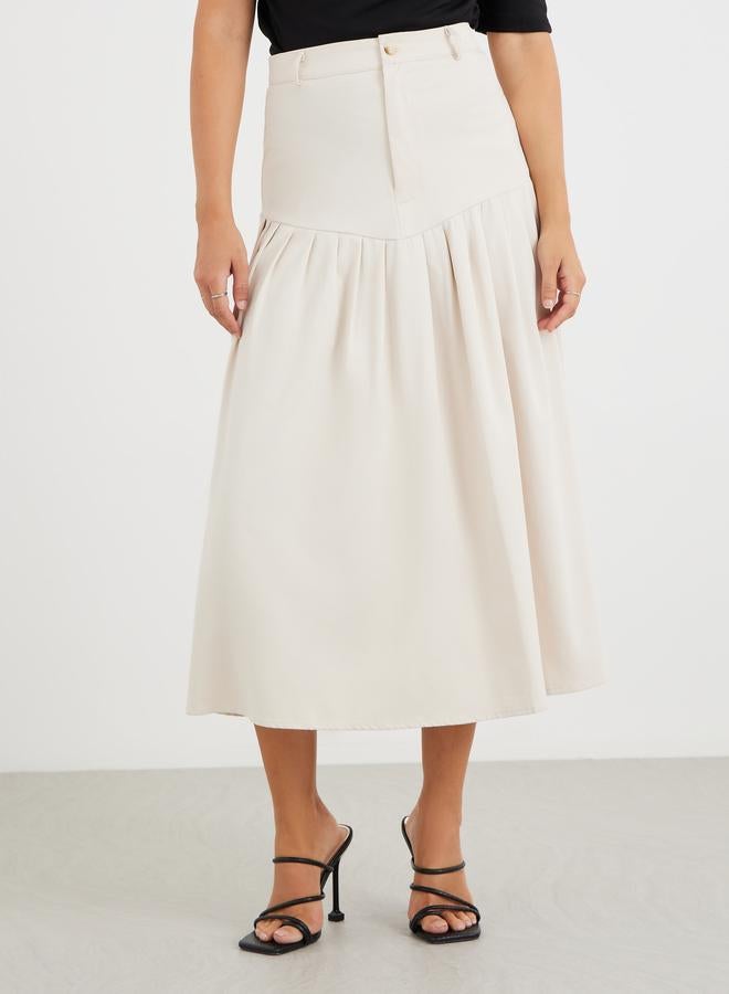 Styli Solid Pleated A-Line Midi Skirt - Image 2