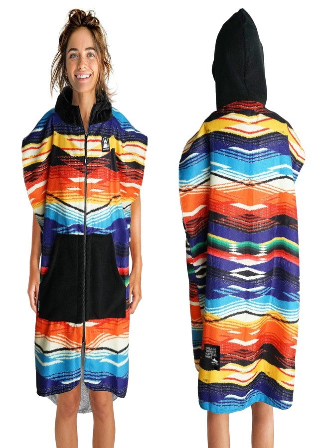 Pilotfish Surf Poncho Changing Robe with Hood, Soft, Quick Dry Cotton Hooded Changing Towel with Pocket, Unisex Cover-Up Beach Towel for Surfing, Swimming Pool, Men/Women, Serape Medium - Image 1