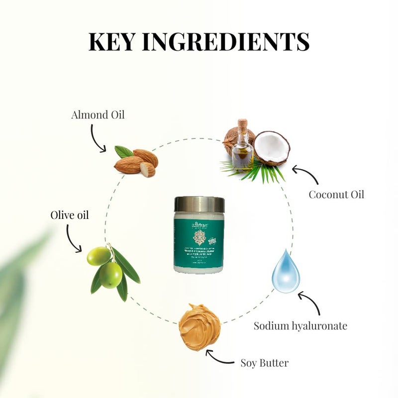 Azafran Organics Ultra Rich Hydrating Body Butter Cream For Smooth Soft  Dry Skin With Organic Almond Coconut Butter Hyaluronic Acid Non Greasy For All Skin Types 225g - Image 3