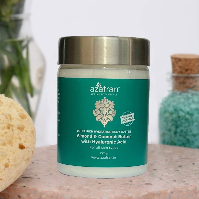 Azafran Organics Ultra Rich Hydrating Body Butter Cream For Smooth Soft  Dry Skin With Organic Almond Coconut Butter Hyaluronic Acid Non Greasy For All Skin Types 225g - Image 4