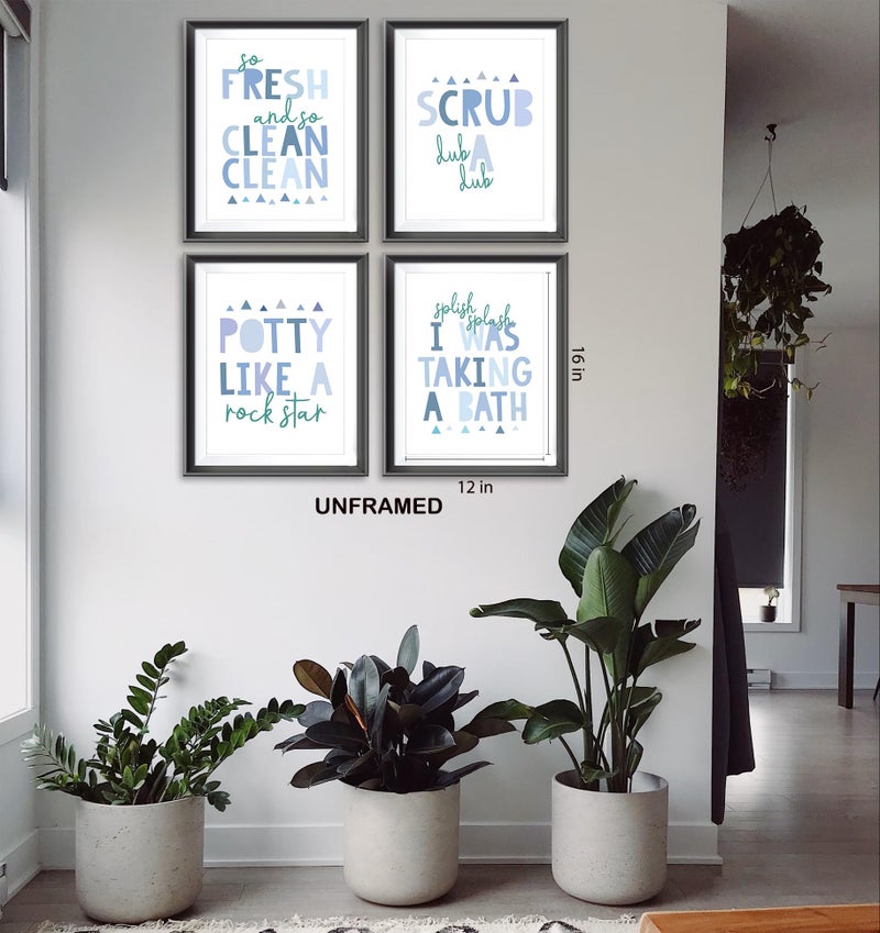 AEHIE So Fresh and Clean Colorful Bathroom Art Poster Prints for Home Kid Washroom Restroom Nursery Toilet Laundry Decor  Funny Bathroom Rules Word Decorations Prints Wall Art Unframed 4pcs 12x16in(Blue) - Image 3