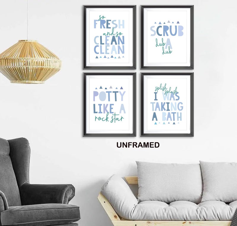 AEHIE So Fresh and Clean Colorful Bathroom Art Poster Prints for Home Kid Washroom Restroom Nursery Toilet Laundry Decor  Funny Bathroom Rules Word Decorations Prints Wall Art Unframed 4pcs 12x16in(Blue) - Image 2