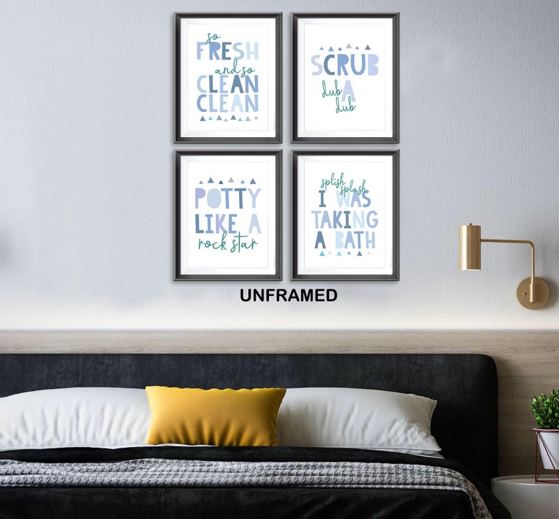AEHIE So Fresh and Clean Colorful Bathroom Art Poster Prints for Home Kid Washroom Restroom Nursery Toilet Laundry Decor  Funny Bathroom Rules Word Decorations Prints Wall Art Unframed 4pcs 12x16in(Blue) - Image 4