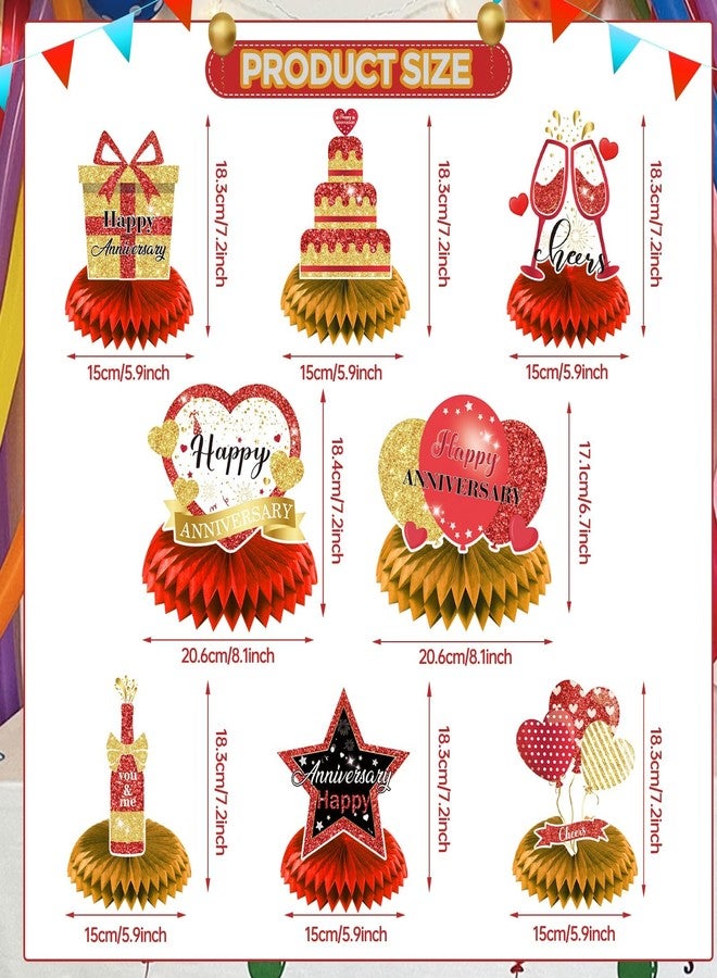 LUUFILx 8Pcs Happy Wedding Anniversary Decorations Red Gold Anniversary Table Honeycomb Centerpiece Anniversary Table Toppers Party Supplies for Adult 10th 20th 30th 40th 50th 60th Anniversary Table Decor - Image 2