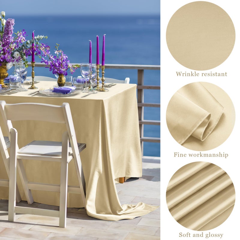 TURSTIN 1 Pack Champagne Satin Tablecloth 102 x 58 Inch Overlay Satin Table Cover Rectangle Bright Silk Tablecloth Smooth Fabric Table Decoration for Wedding Banquet Party Events - Image 3
