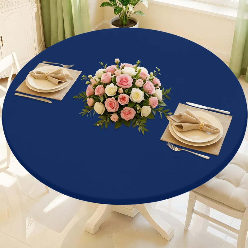 Moosfor Round Spandex Tablecloth, Elastic Fitted Waterproof Tablecloths for 36"-44" Tables, Stretch Washable Picnic Table Cover for Camping, Dining, Indoor and Outdoor, Navy - Image 1