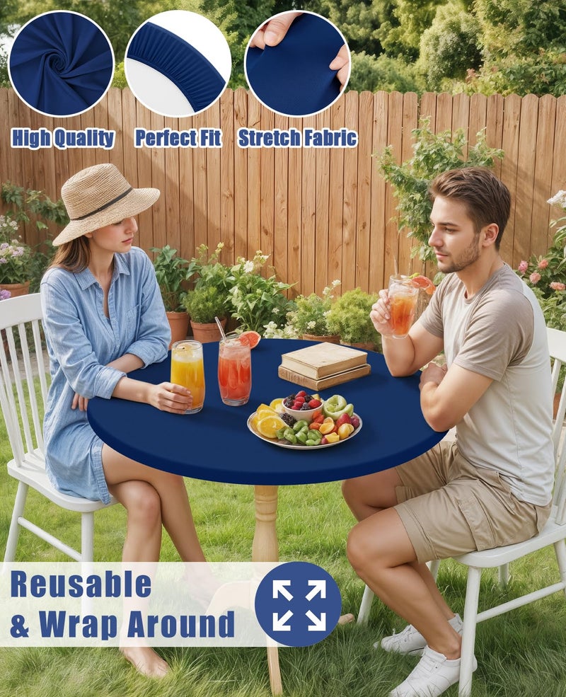 Moosfor Round Spandex Tablecloth, Elastic Fitted Waterproof Tablecloths for 36"-44" Tables, Stretch Washable Picnic Table Cover for Camping, Dining, Indoor and Outdoor, Navy - Image 5