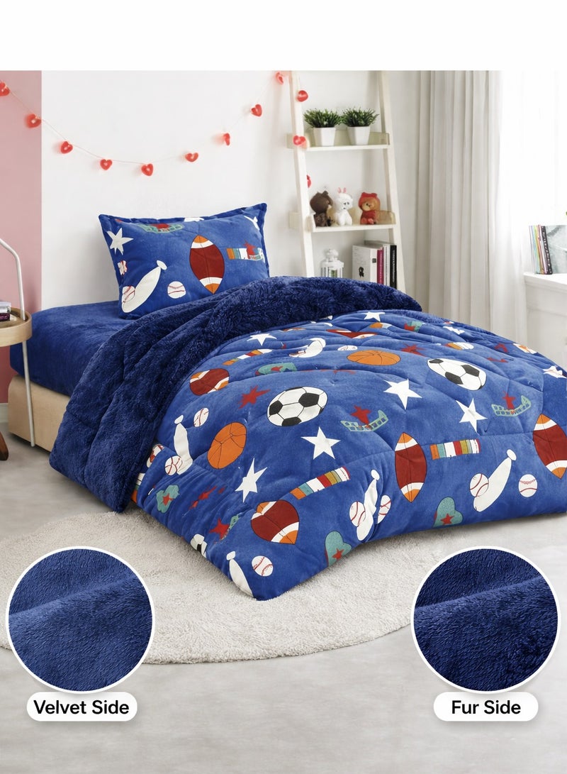 مينجلي مفرش سرير أطفال 3 قطع وجهين فرو ومخمل – ناعم ودافئ – مقاس 170×220 سم - Image 2