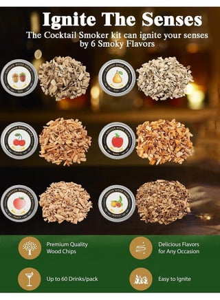 Cocktail Smoker Kit, Whiskey Smoker Infuser Kit, 6 Flavors Wood Chips, Old Fashioned Smoker Kit, for Whiskey, Bourbon, Old Fashioned drink, cheese, meat, fruits, Gifts for Men Dad Husband - view 2