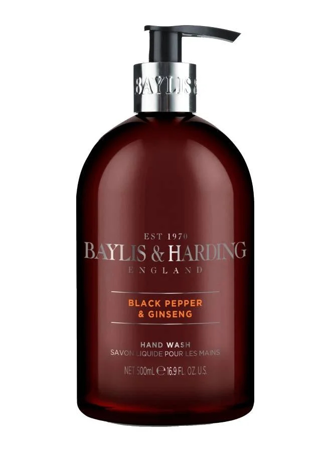 Baylis and Harding Black Pepper and Ginseng Hand Wash, 500ml | Vitamin Enriched | Musky and Masculine Scent with Bergamot | Long Lasting Fragrance | Paraben Free