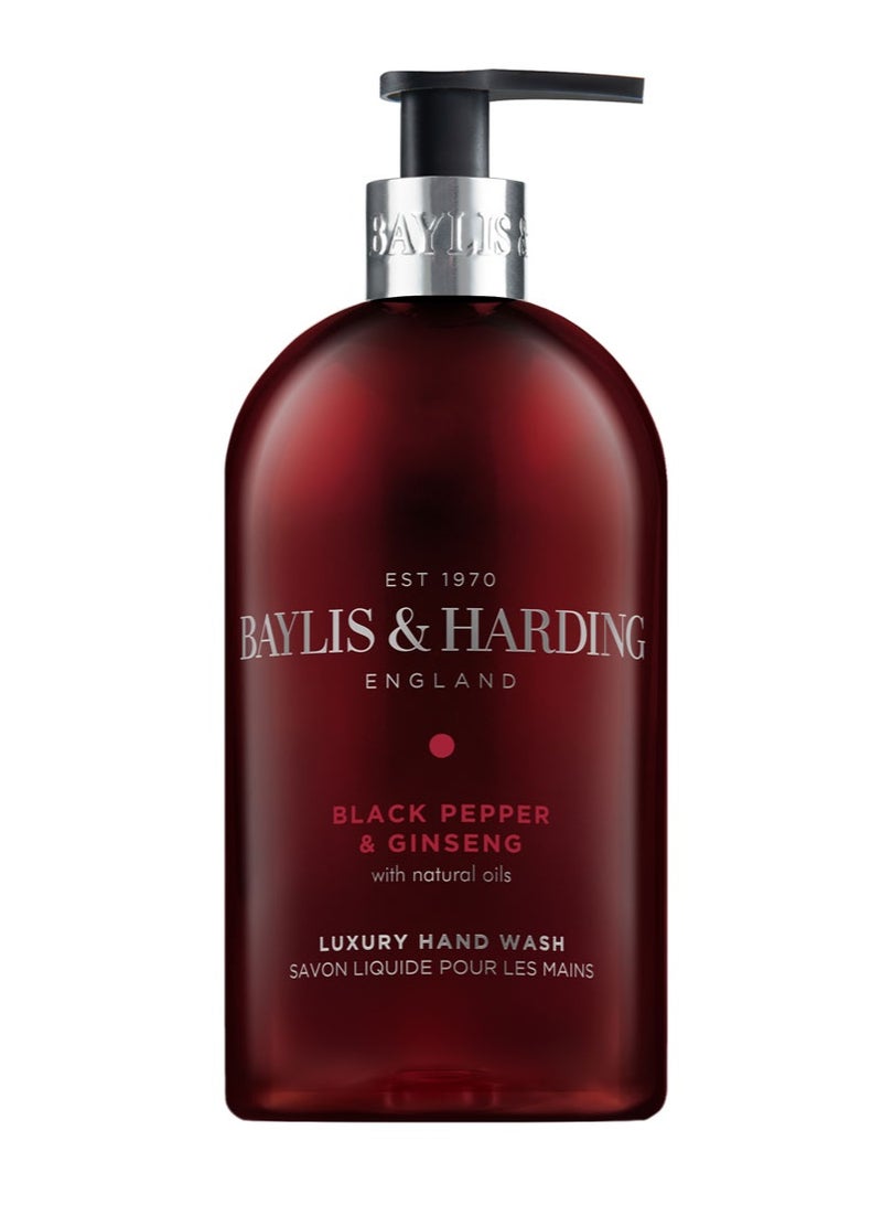 Baylis & Harding Black Pepper and Ginseng Hand Wash, 500ml | Vitamin Enriched | Musky and Masculine Scent with Bergamot | Long Lasting Fragrance | Paraben Free - Image 1