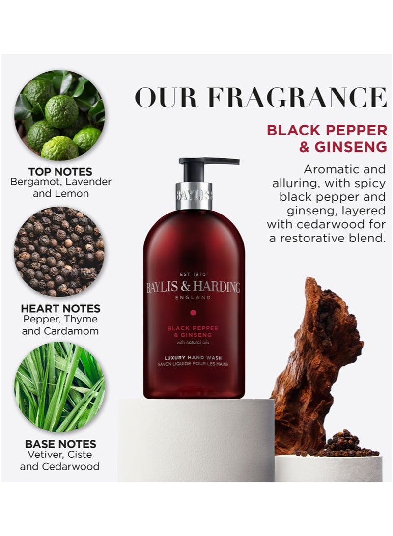 Baylis & Harding Black Pepper and Ginseng Hand Wash, 500ml | Vitamin Enriched | Musky and Masculine Scent with Bergamot | Long Lasting Fragrance | Paraben Free - Image 2