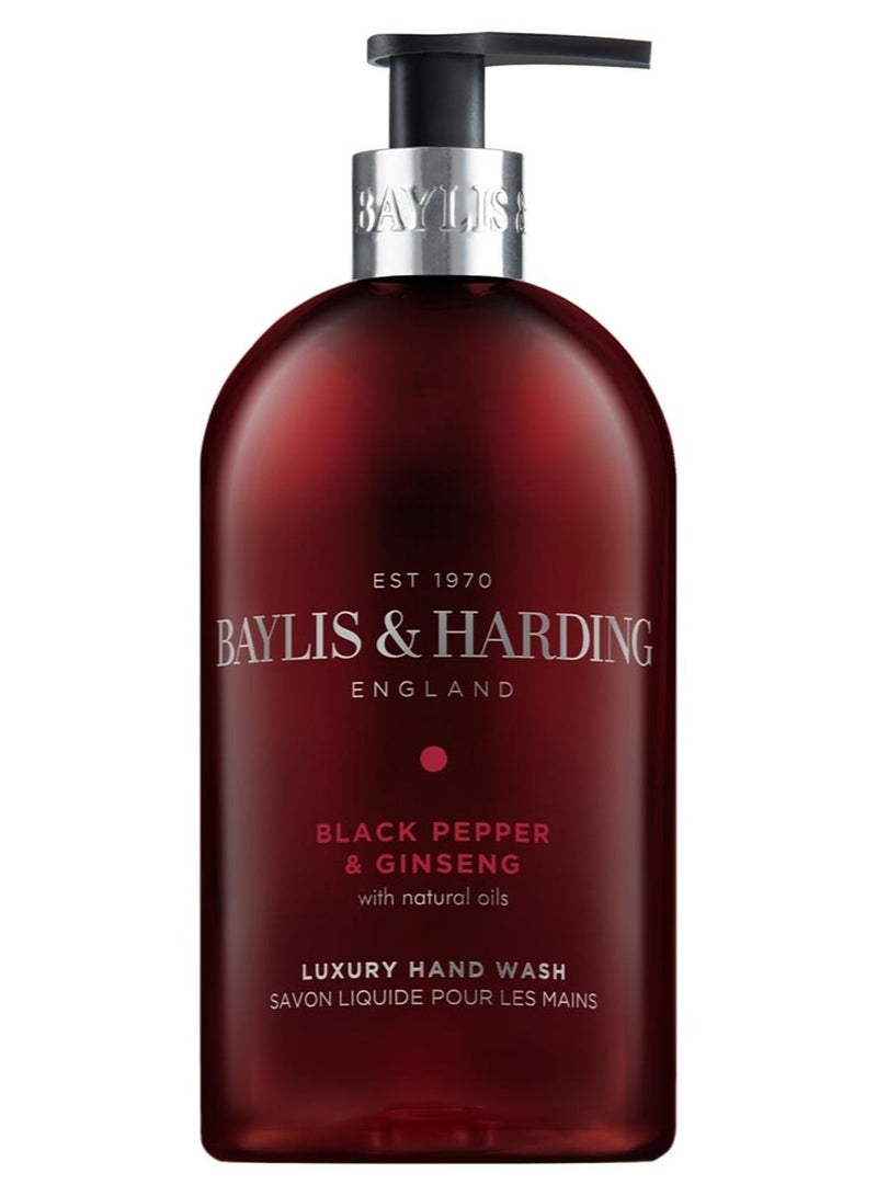 Baylis & Harding Black Pepper and Ginseng Hand Wash, 500ml | Vitamin Enriched | Musky and Masculine Scent with Bergamot | Long Lasting Fragrance | Paraben Free - Image 1