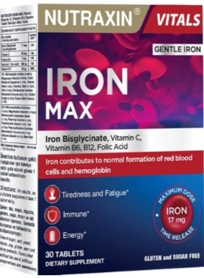 نوتركسين مكمل غذائي نيوتراكسين أيرون ماكس فيتامين - 30 قرصًا - Image 1