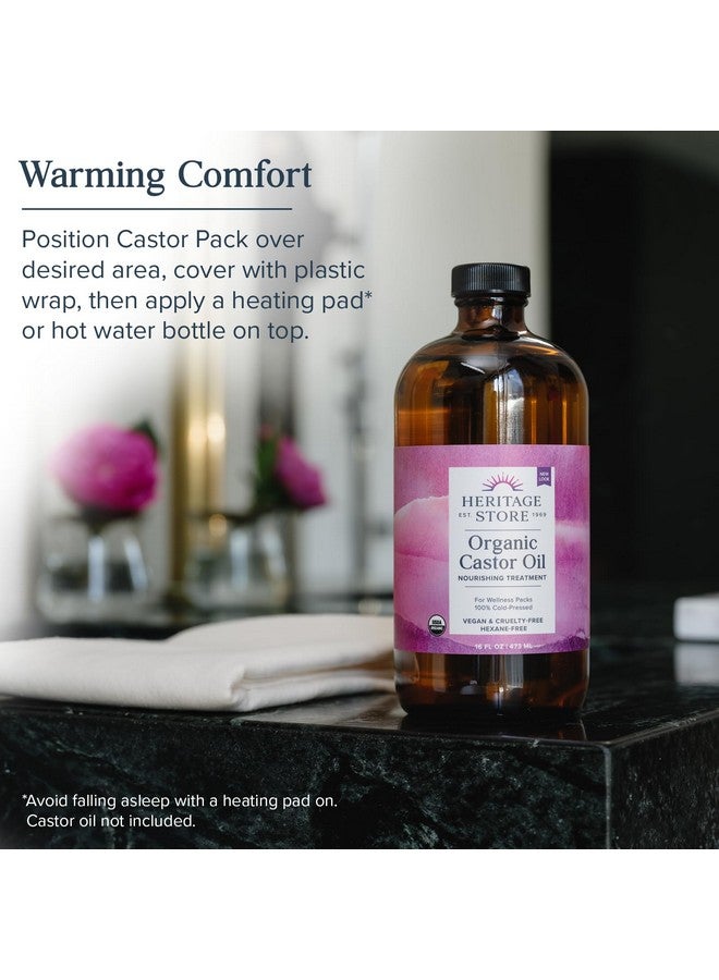 هيرتدج ستور عبوة لفافات زيت الخروع من هيريتيج ستور، مصنوعة من القطن العضوي، قابلة لإعادة الاستخدام، عالية الامتصاص، كمادة حرارية مهدئة للبطن والمفاصل وغيرها، ضمان 60 يومًا، نباتية، 13 بوصة × 15 بوصة - Image 3