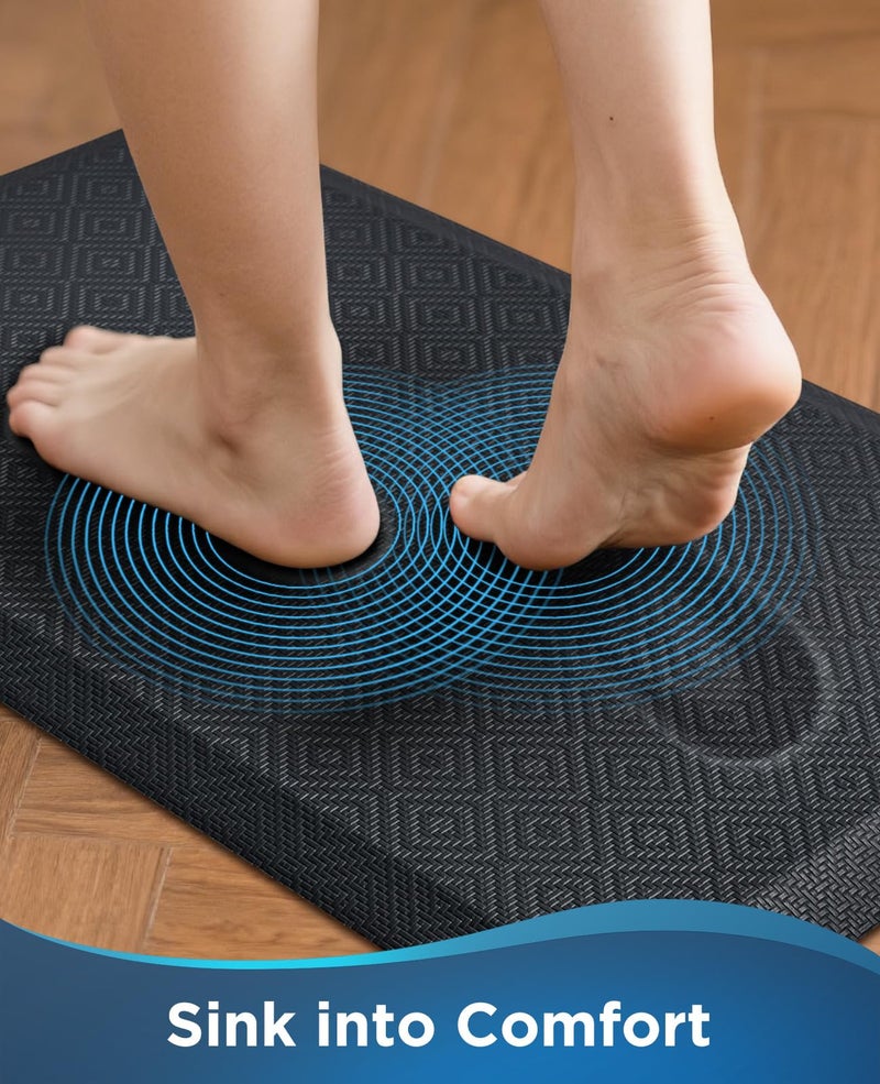 Ophanie Anti Fatigue Cushioned Mat, 3/4 inch Thick, 20x48 Kitchen Mats for Floor, Kitchen Rugs, Waterproof, Comfort Ergonomic Standing Mat for Office, Home, Standing, Black Non-Slip Ridged Bottom - Image 2
