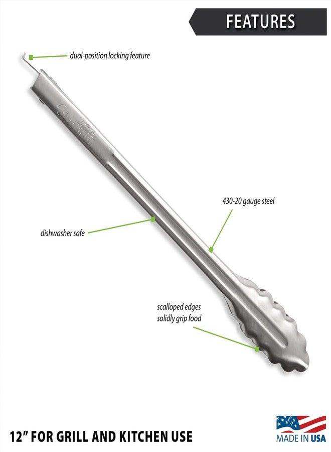 Rada Cutlery 12" Heavy-Duty Tongs (B314), Scalloped Edges, Stainless Steel - Image 2