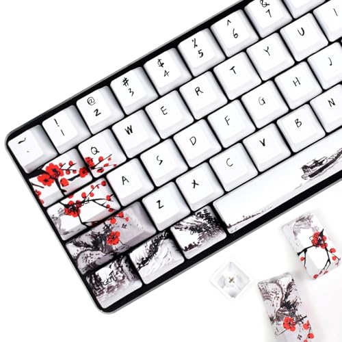 MOLGRIA Keycaps 71 Set for Gaming Mechanical Keyboard, Custom PBT OEM Profile Key caps Japanese Style with Keycap Puller for Cherry MX 71/61 60 Percent Keyboard(Plum Blossom) - Image 1