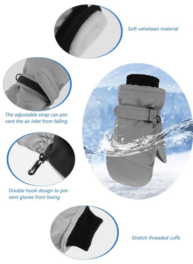 Satinior 2 Pairs Kids Snow Mittens Waterproof Winter Ski Gloves Warm Thicken Snow Gloves for Girls Boys (Gray, Black, 5-8 Years) - Image 4