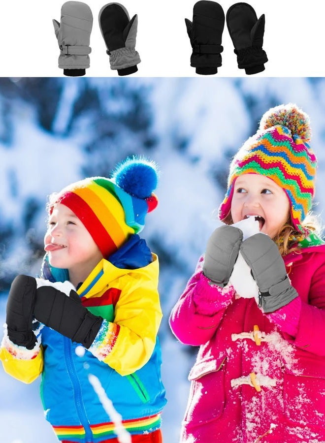 Satinior 2 Pairs Kids Snow Mittens Waterproof Winter Ski Gloves Warm Thicken Snow Gloves for Girls Boys (Gray, Black, 5-8 Years) - Image 2